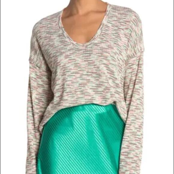 Code x Mode Green Multi Space Dye Sweater Size MEDIUM raw hem Jumper Top Blouse - Picture 1 of 9